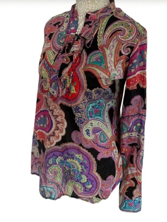 Lauren Ralph Lauren Tops - Lauren Ralph Lauren Colorful Paisley 70's Retro Festival Boho Top SZ M Tie Neck